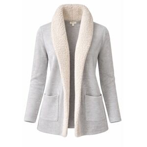 Style & Co Womens Grey Sherpa Lined Shawl Collar Open Front Cardigan Sweater M